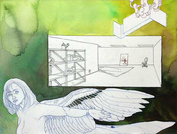 A winged woman and a basement