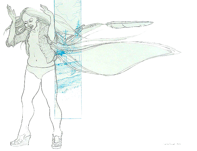 Winged woman laughing