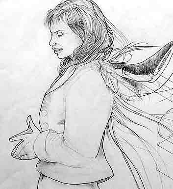 Line drawing of a half naked teacher